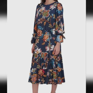 JULIA Jordan Floral Print Tie Waist Tiered Midi Dress size 6